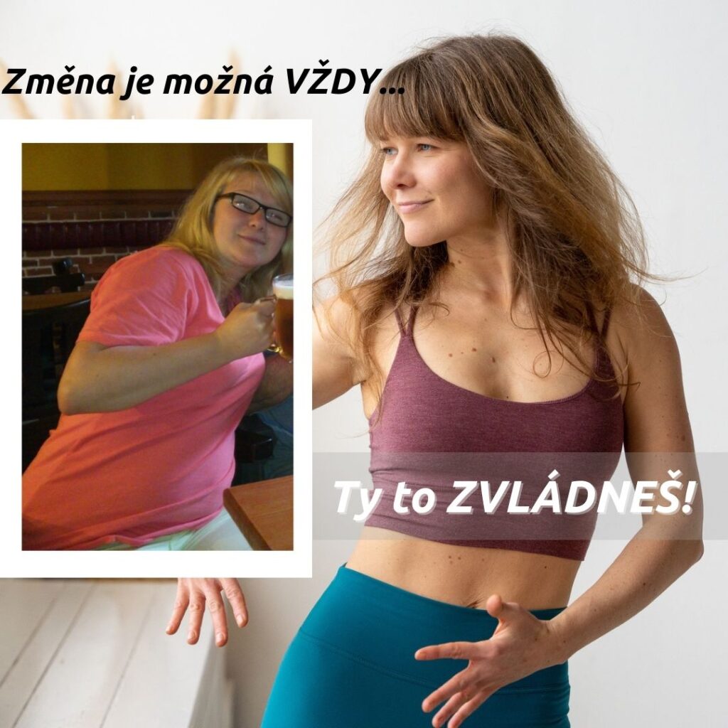 Žena před a po dynamické józe. Štíhlejší a spokojenější vzhled.