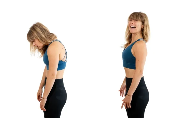 Porovnání špatného a správného držení těla – ukázka, jak se zbavit hrbu na zádech.